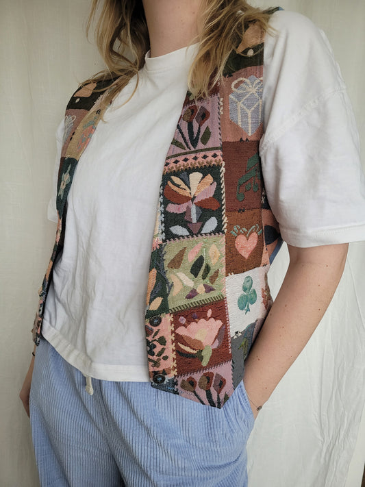 ✨ A Little Bit of Everything - vintage tapestry gilet with patchwork design - size L