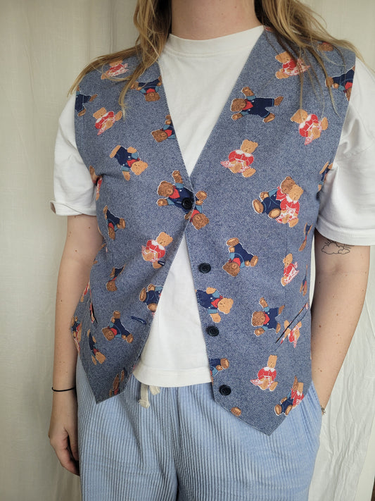🐻 Bear With Me - vintage gilet with teddy bear pattern - size M/L