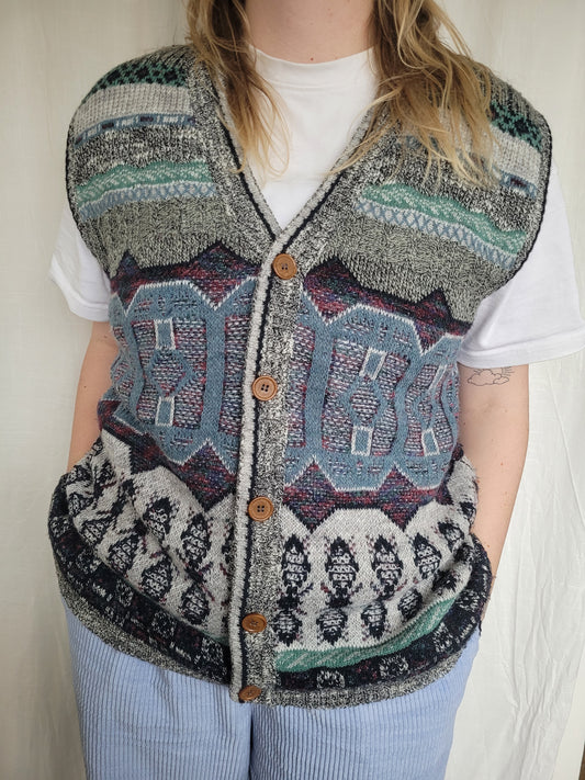 🧶 Soft Geometry - vintage spencer with darker colored patterns - size M/L