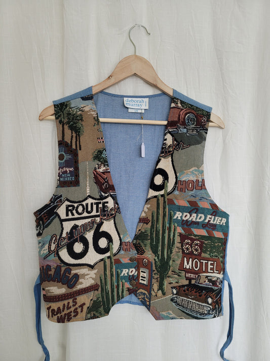 🇺🇸 American Postcard - vintage tapestry vest with American details - size L