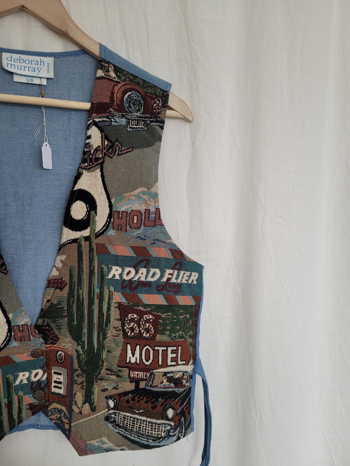 🇺🇸 American Postcard - vintage tapestry vest with American details - size L