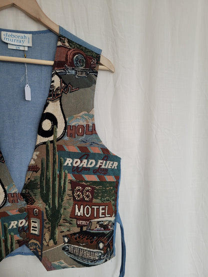 🇺🇸 American Postcard - vintage tapestry vest with American details - size L