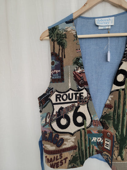 🇺🇸 American Postcard - vintage tapestry vest with American details - size L