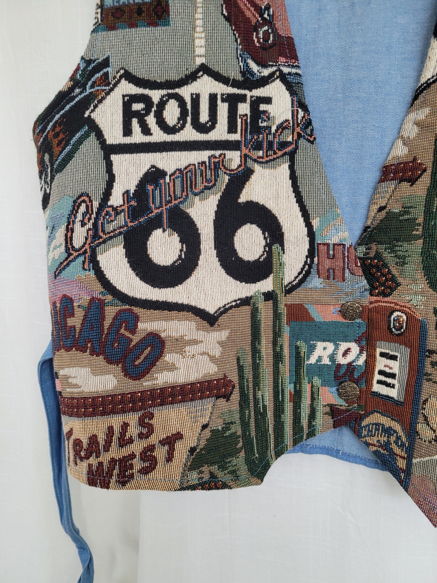 🇺🇸 American Postcard - vintage tapestry vest with American details - size L