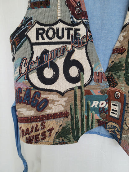 🇺🇸 American Postcard - vintage tapestry vest with American details - size L