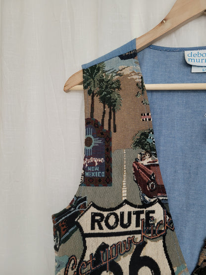 🇺🇸 American Postcard - vintage tapestry vest with American details - size L