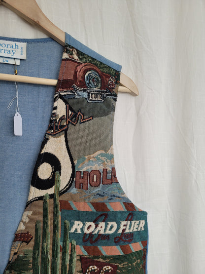 🇺🇸 American Postcard - vintage tapestry vest with American details - size L