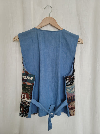🇺🇸 American Postcard - vintage tapestry vest with American details - size L