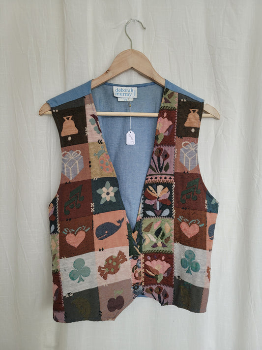 ✨ A Little Bit of Everything - vintage tapestry gilet with patchwork design - size L
