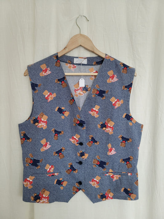 🐻 Bear With Me - vintage gilet with teddy bear pattern - size M/L