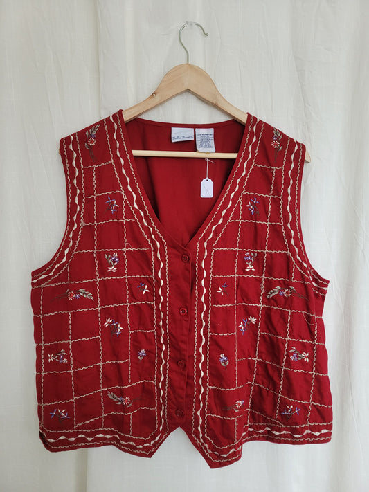 🌸 Burgundy Blossom - vintage gilet with embroidered details - size XL