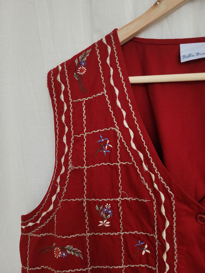 🌸 Burgundy Blossom - vintage gilet with embroidered details - size XL