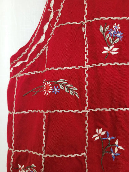 🌸 Burgundy Blossom - vintage gilet with embroidered details - size XL