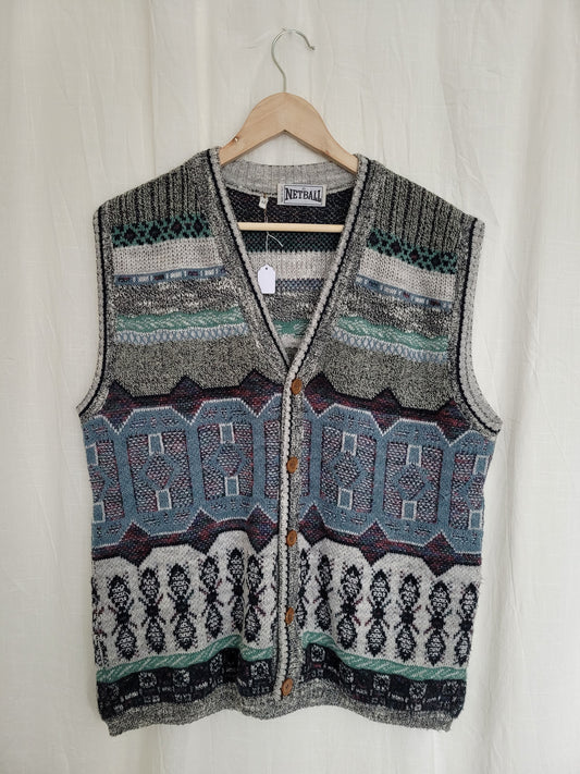 🧶 Soft Geometry - vintage spencer with darker colored patterns - size M/L