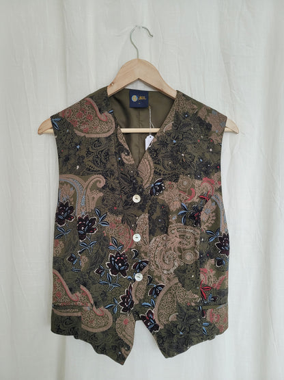 💚 The Velvet Meadow - vintage vest with paisley and flower patterns - size M