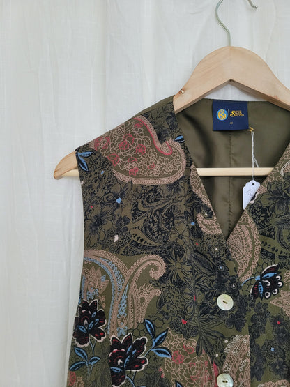 💚 The Velvet Meadow - vintage vest with paisley and flower patterns - size M