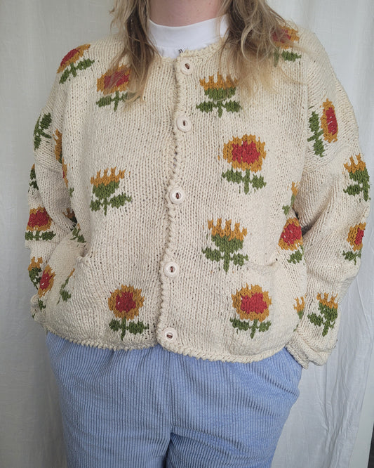 🌻 Sunflower Story Knit - vintage Amano knit with sunflower design - size L