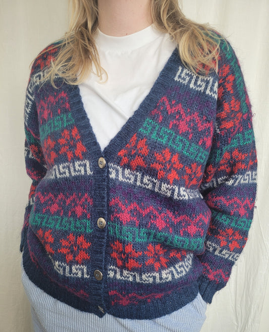 💎 Winter Jewel - vintage cardigan with colorful patterns - size L