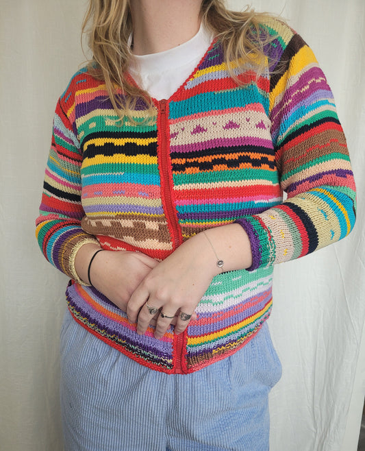 💛💚💙 Little Color Burst - vintage handknitted colorful cardigan - size S