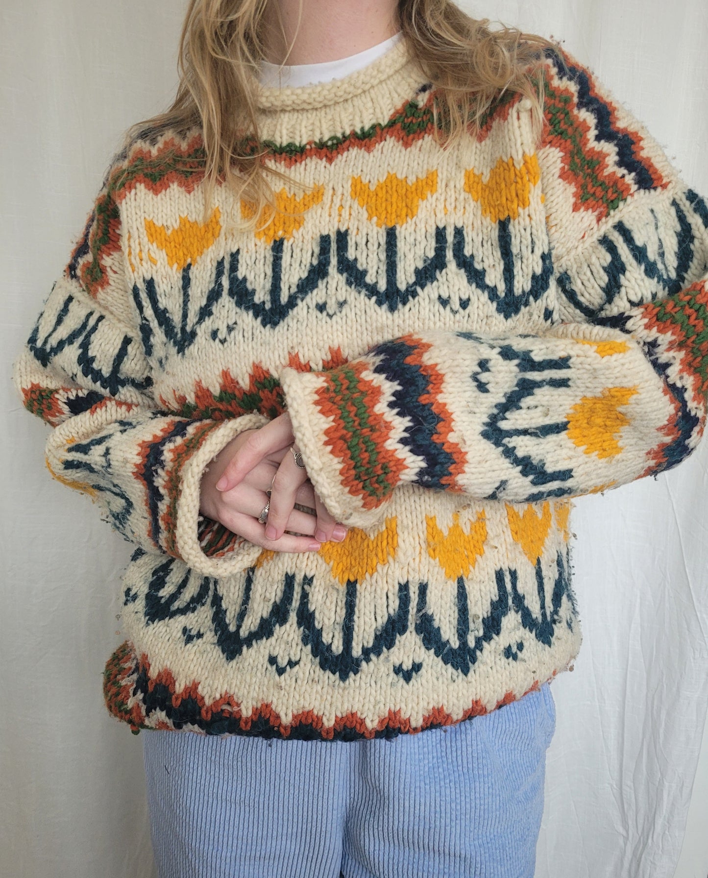 🧶 Boxy Bloom - vintage knitted sweater with tulip design - size XL