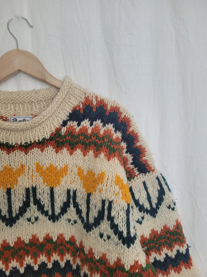 🧶 Boxy Bloom - vintage knitted sweater with tulip design - size XL