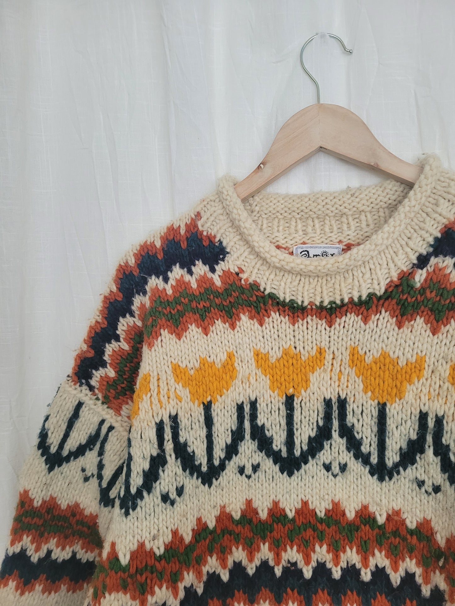 🧶 Boxy Bloom - vintage knitted sweater with tulip design - size XL