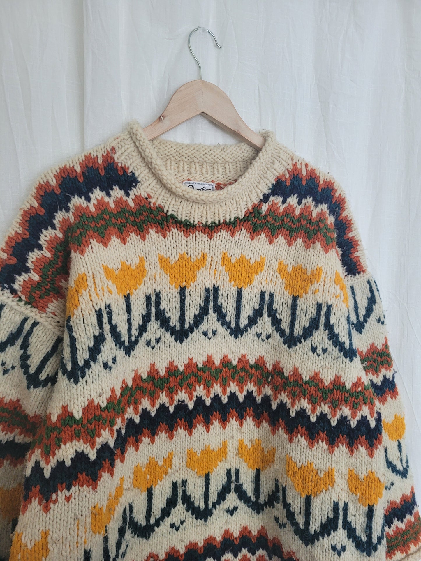 🧶 Boxy Bloom - vintage knitted sweater with tulip design - size XL