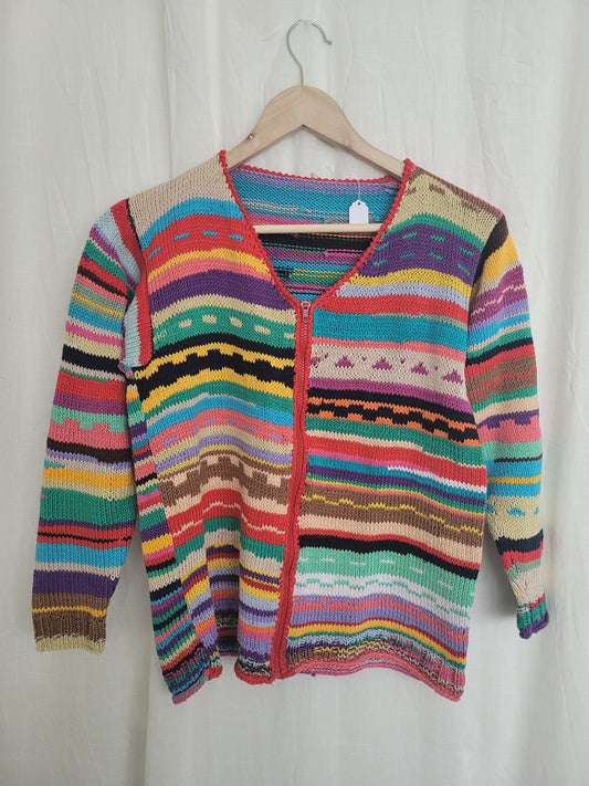 💛💚💙 Little Color Burst - vintage handknitted colorful cardigan - size S