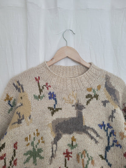 🏔️ Alpine Daydream - vintage knitted sweater with Alpine animal and plant design - size L/XL