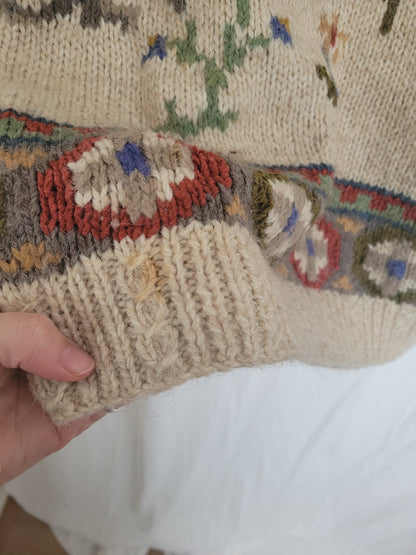 🏔️ Alpine Daydream - vintage knitted sweater with Alpine animal and plant design - size L/XL