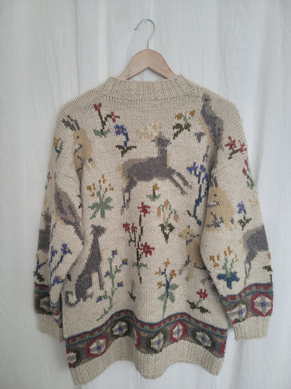 🏔️ Alpine Daydream - vintage knitted sweater with Alpine animal and plant design - size L/XL