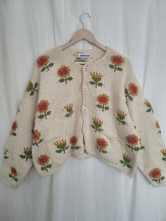 🌻 Sunflower Story Knit - vintage Amano knit with sunflower design - size L