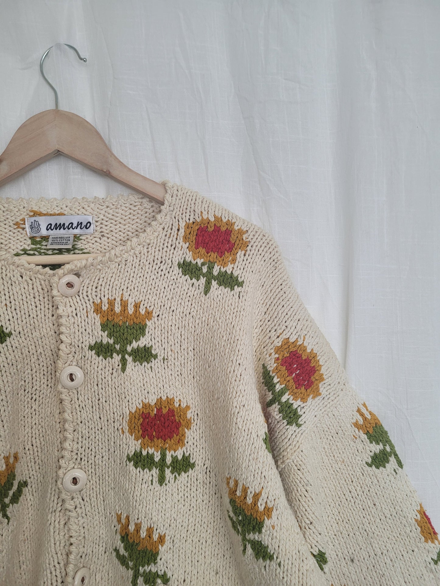 🌻 Sunflower Story Knit - vintage Amano knit with sunflower design - size L