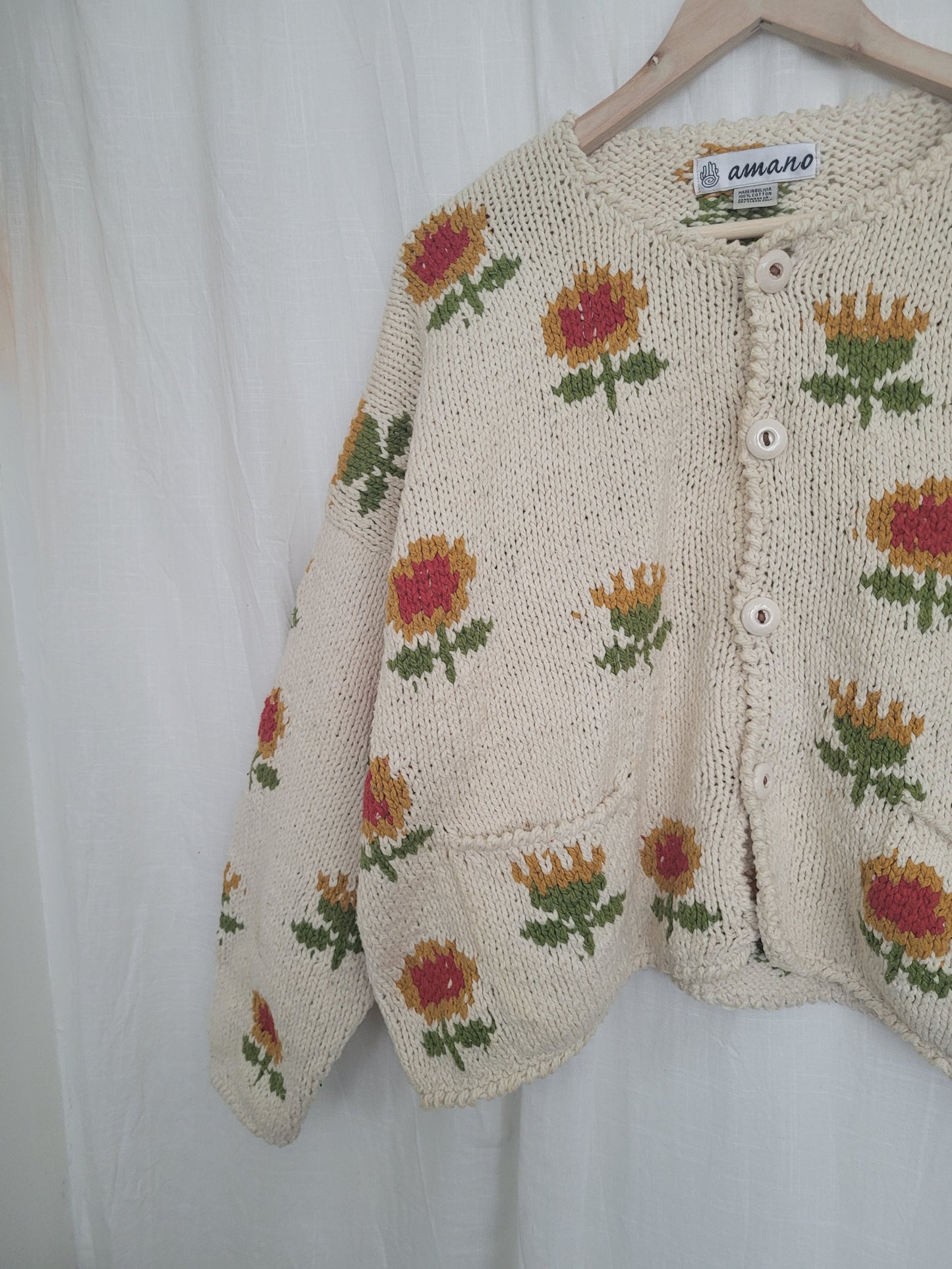 🌻 Sunflower Story Knit - vintage Amano knit with sunflower design - size L