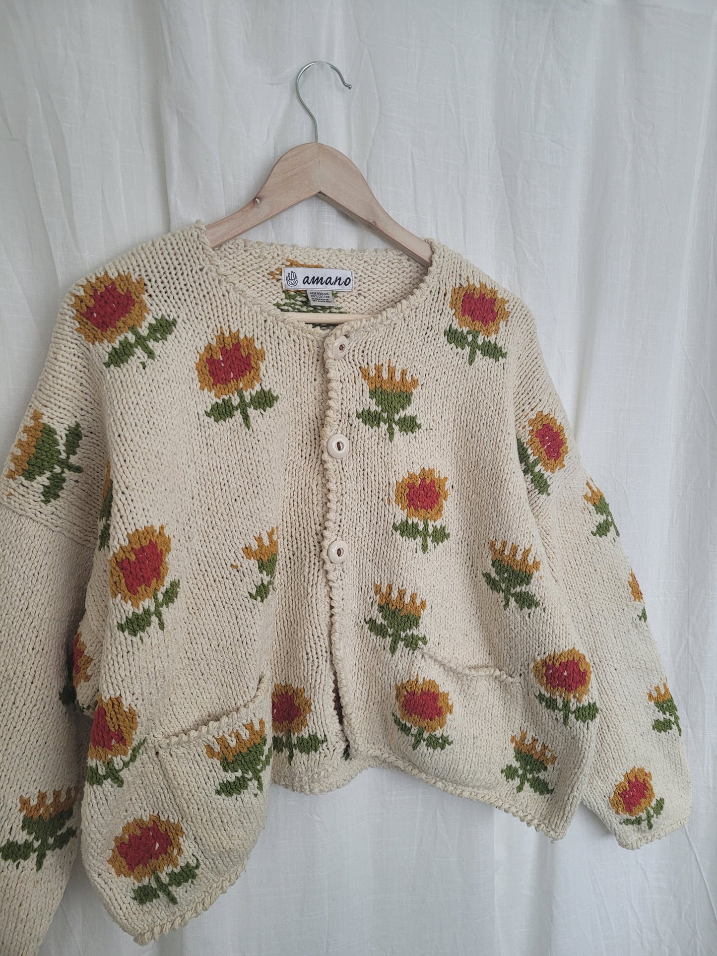🌻 Sunflower Story Knit - vintage Amano knit with sunflower design - size L