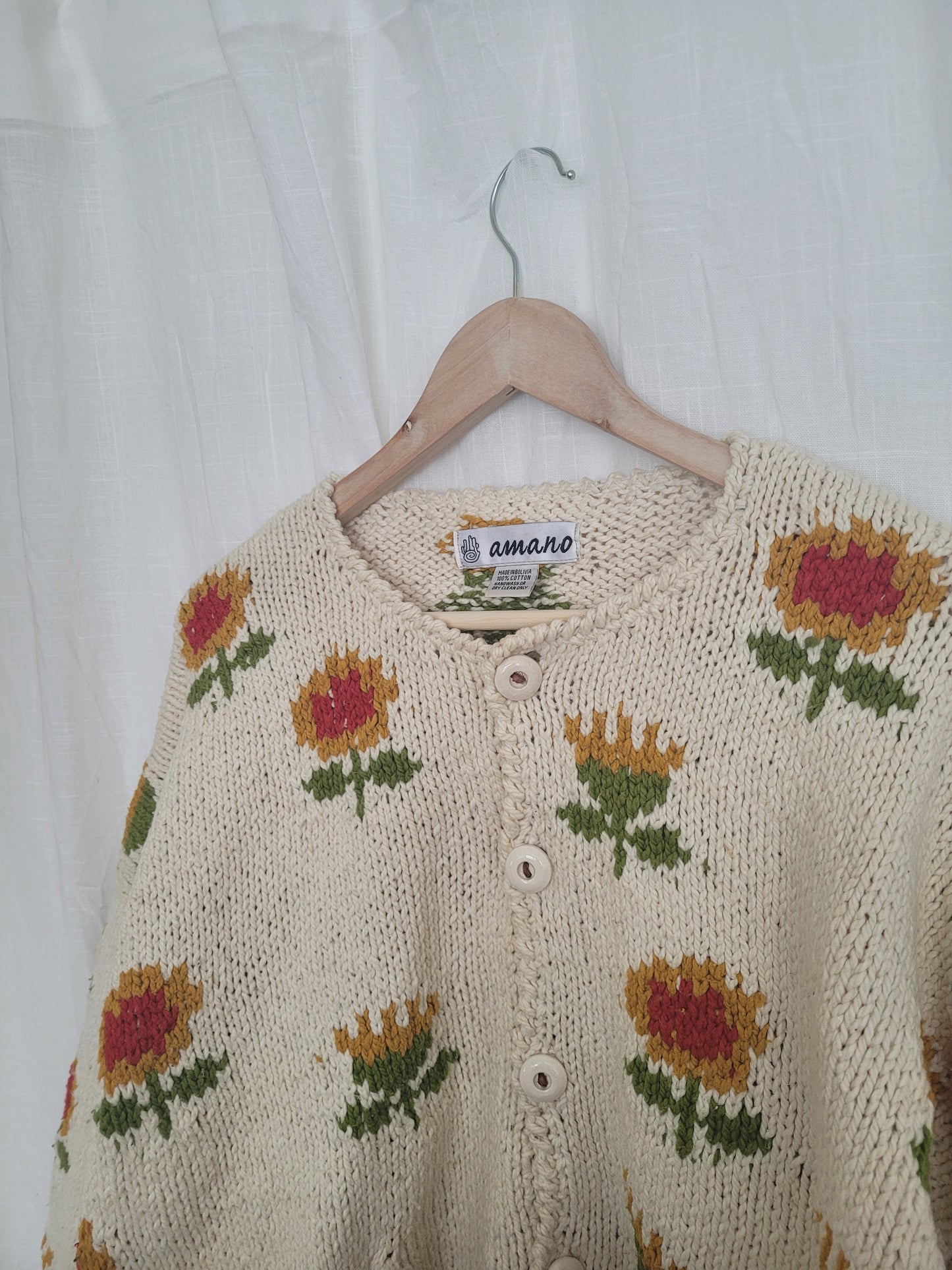 🌻 Sunflower Story Knit - vintage Amano knit with sunflower design - size L