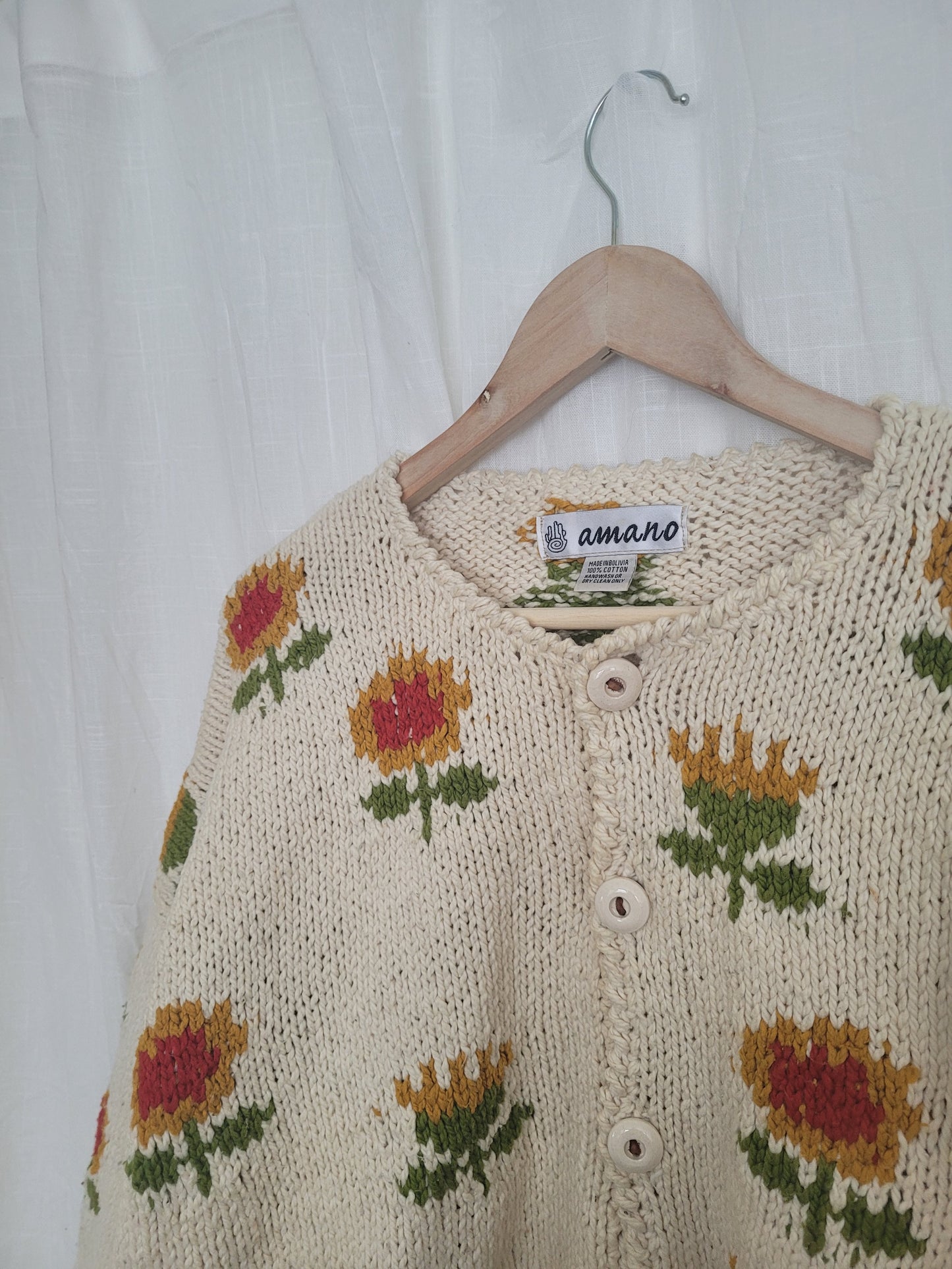 🌻 Sunflower Story Knit - vintage Amano knit with sunflower design - size L