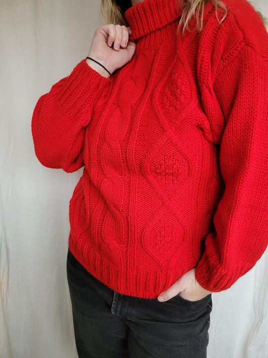 ❤️ Ruby Hug - vintage cable knitted turtle neck sweater - size M