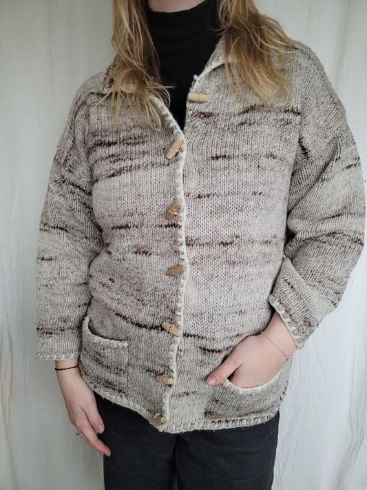 🍂 Forest Walk - vintage knitted cardigan with wooden buttons - size M