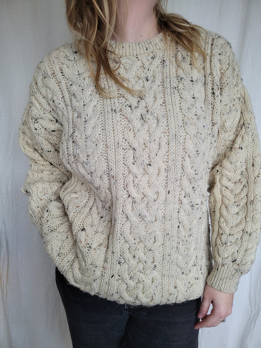 🤎 Ivory Waves - vintage cable knitted Aran sweater - size L