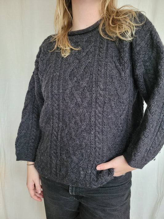 🌫️ Foggy Morning - vintage cable knitted Aran sweater - size M/L