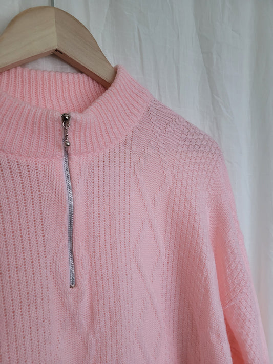 🧶 Cotton Candy - vintage knitted quarter zip sweater - size L/XL