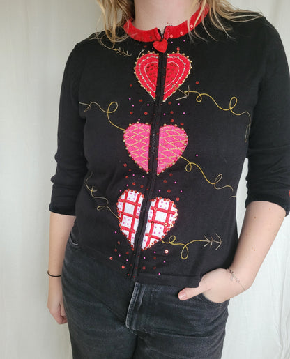 🌙 Hearts Aligned - vintage cardigan with embroidered hearts - size M