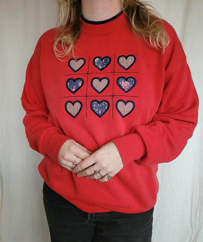 💕 Nine Little Hearts - vintage crewneck sweater with embroidered hearts - size L