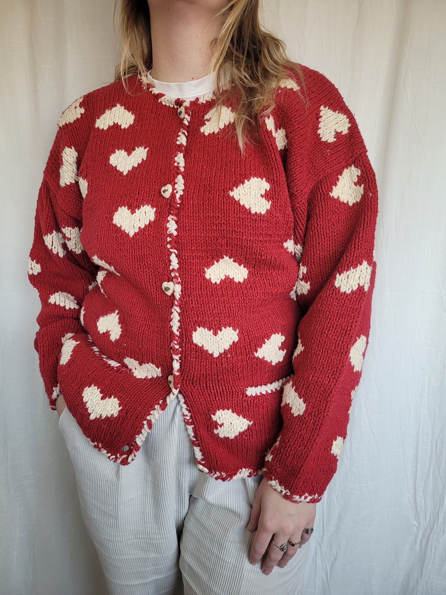 ❤️ Sweetheart Cozy - vintage cardigan by Amano with heart pattern - size S/M