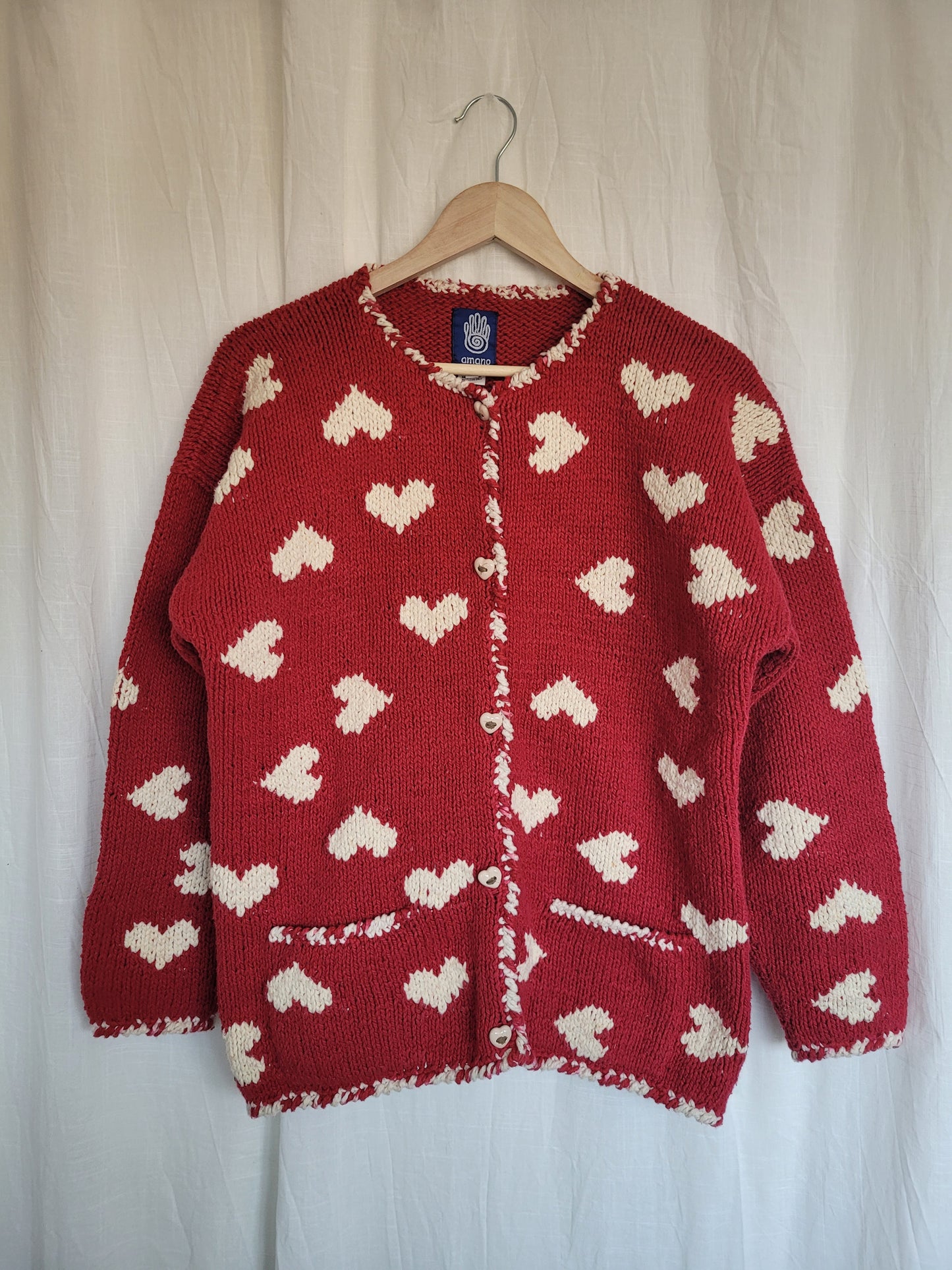 ❤️ Sweetheart Cozy - vintage cardigan by Amano with heart pattern - size S/M