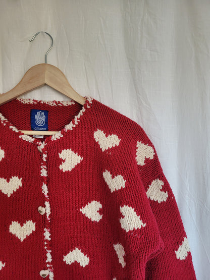 ❤️ Sweetheart Cozy - vintage cardigan by Amano with heart pattern - size S/M