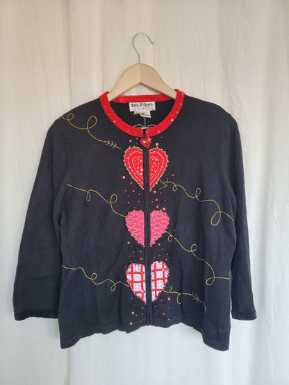 🌙 Hearts Aligned - vintage cardigan with embroidered hearts - size M