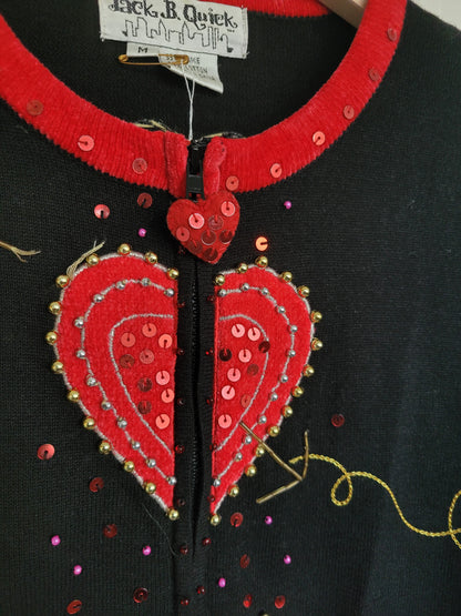 🌙 Hearts Aligned - vintage cardigan with embroidered hearts - size M