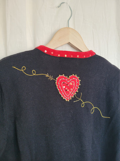🌙 Hearts Aligned - vintage cardigan with embroidered hearts - size M